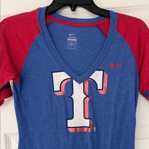 Texas Rangers Nike Red and Blue Graphic V-Neck Tee